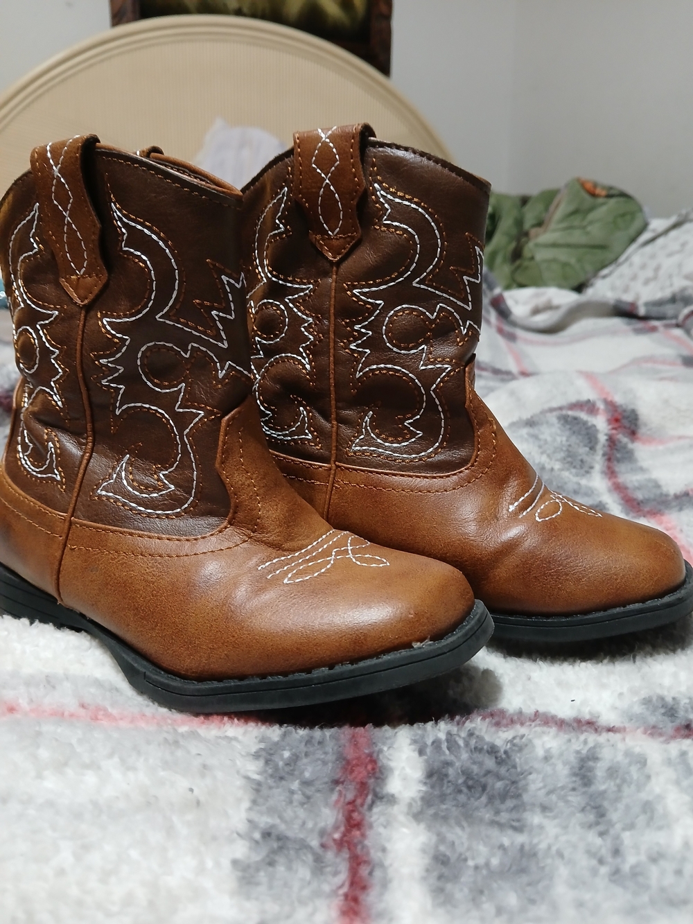 wonder nation Brown Toddlers' Western Cowboy Boots with White Stitching